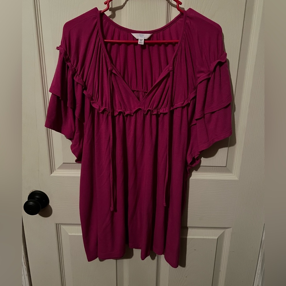 Time and Tru Magenta Ruffle Blouse